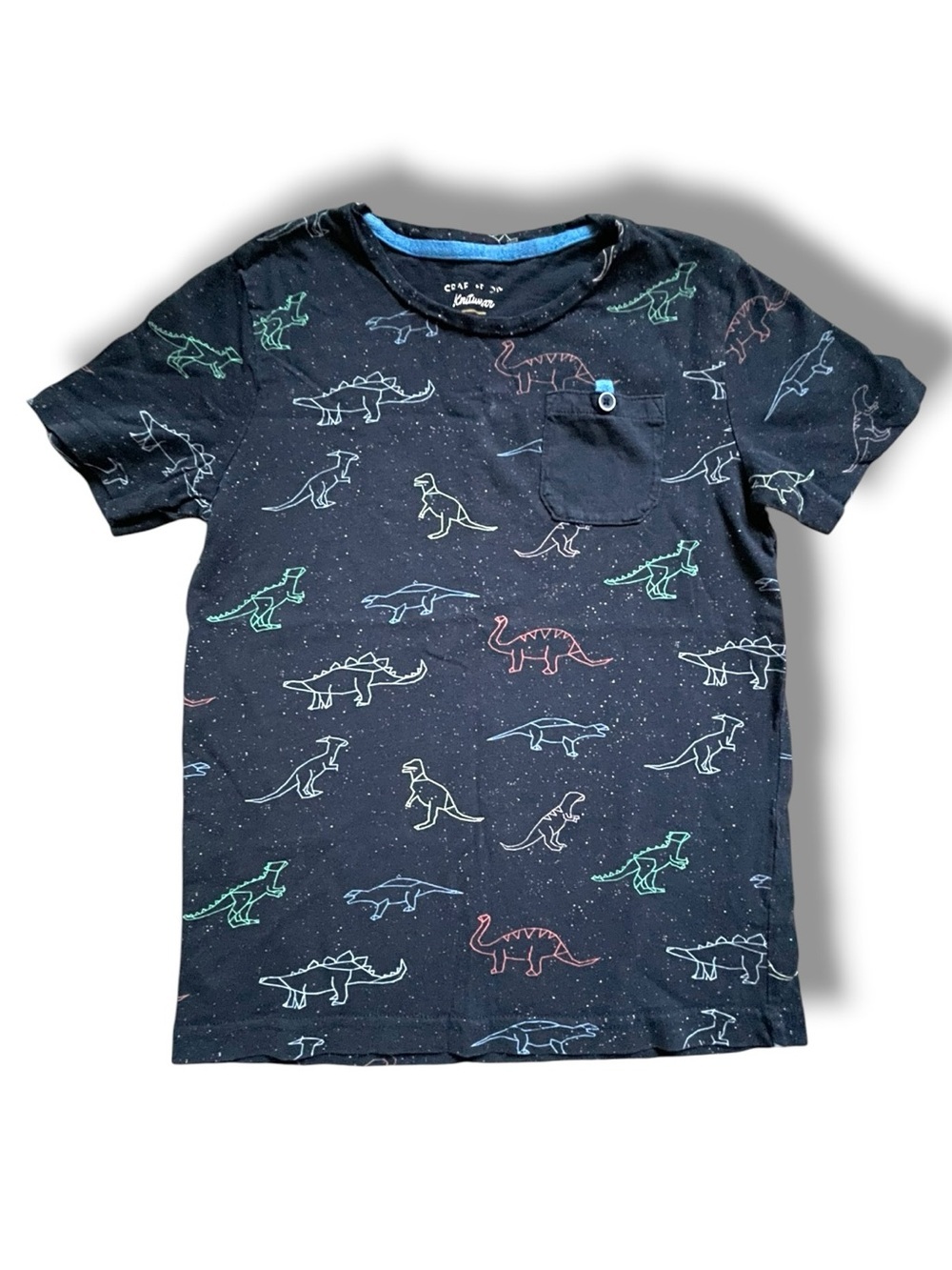 Craft + Flow Dinosaur Graphic Tee Boys 6 Large Black Space Print Pocket T Shirt